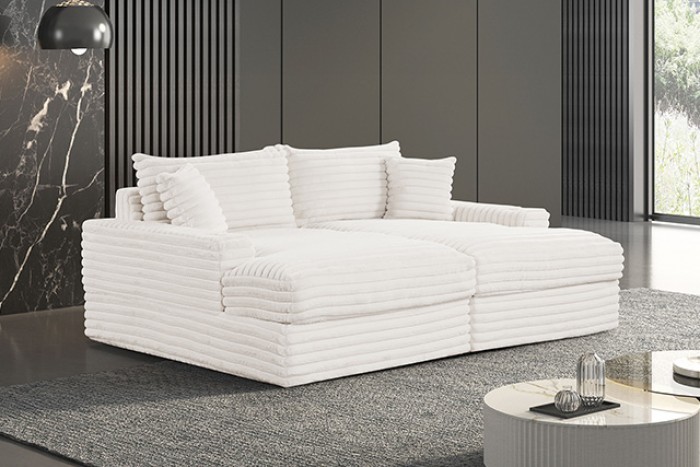 Tavedestrand White Double Chaise Sofa With Usb Ports – Fm6900Wh-Pk By Furniture Of America | Mobilia Cleopatra 3 Tavedestrand White Double Chaise Sofa with USB Ports – FM6900WH-PK