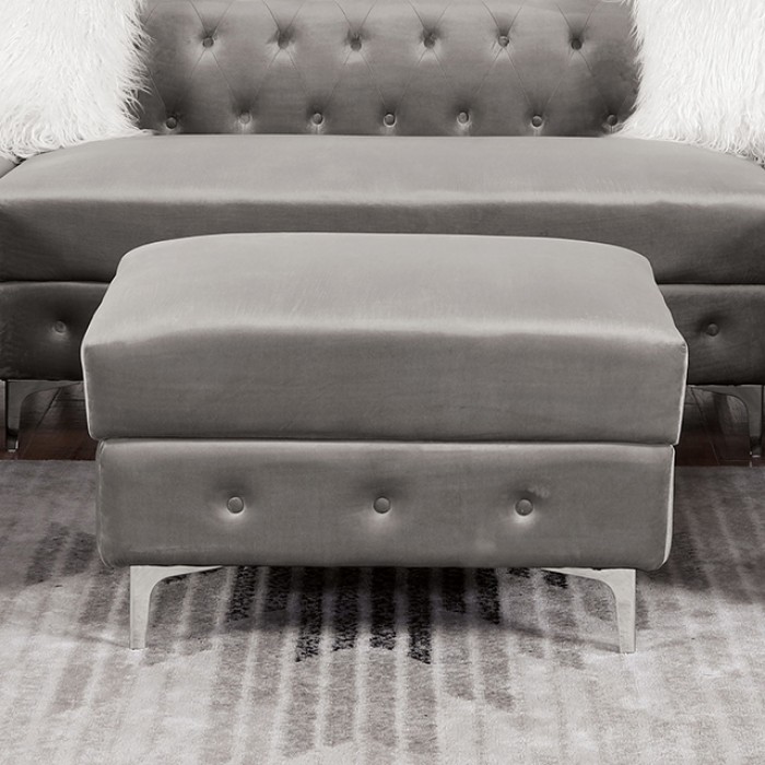 Ciabattoni Gray Tufted Ottoman By Furniture Of America | Mobilia Cleopatra 3 Ciabattoni Gray Ottoman – Transitional Tufted Flannelette Design CM6256GY-OT by Furniture of America
