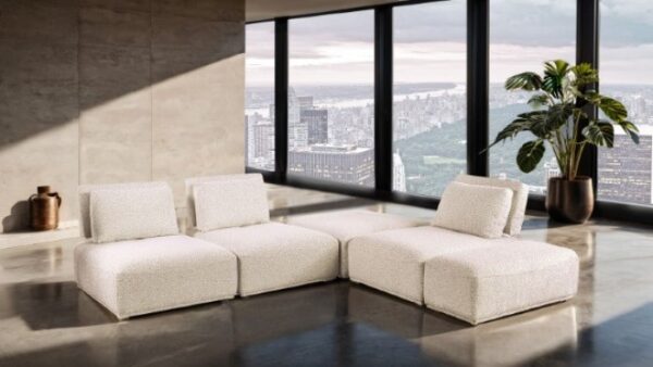 Stavanger Beige Bouclé L-Sectional – Contemporary Modular Sofa with Extendable Backrest | FM63001BG-F