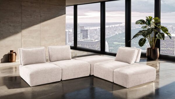 Stavanger Light Brown L-Sectional Sofa – Contemporary Bouclé Modular Design | FM63001LB-F