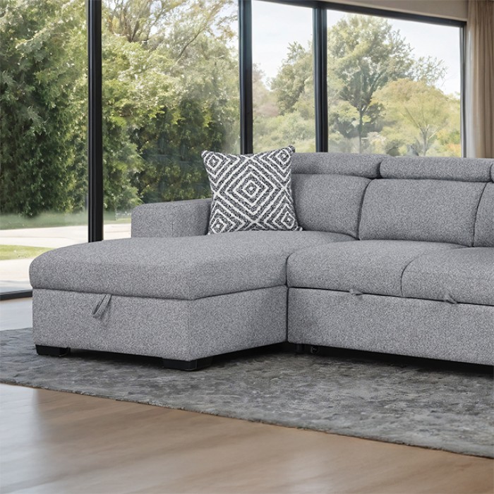 Chatteris Gray Contemporary Sectional Sofa With Storage & Sleeper Fm64000Gy-Sect-L By Furniture Of America | Mobilia Cleopatra 3 Chatteris Gray Contemporary Sectional Sofa with Storage & Sleeper | FM64000GY-SECT-L