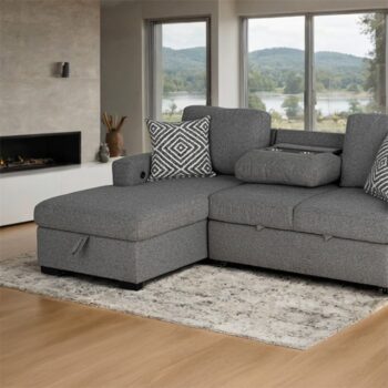Chatham Gray Contemporary Sectional Sofa with Sleeper, Storage & Charging Ports | FM64005GY-SECT-L