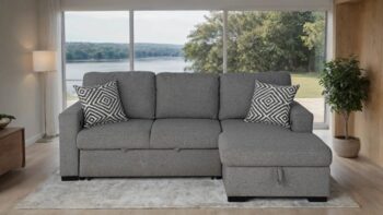 Chatham Gray Contemporary Sectional Sofa with Sleeper, Storage & Charging Ports | FM64005GY-SECT-R
