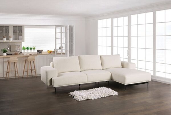 Baerum Contemporary Linen White Sectional Sofa with Right Chaise | FM63006WH-SECT-R
