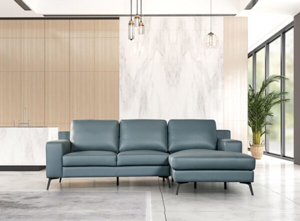 Stordal Contemporary Blue Leather Match Sectional Sofa with Right Chaise | FM69004BL-SECT-R
