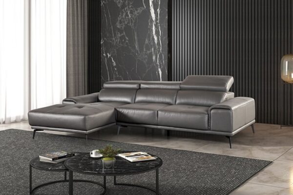 Vadso Contemporary Dark Gray Leather Match Sectional Sofa with Left Chaise | FM69005DG-SECT-L