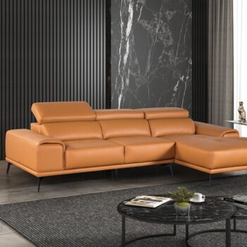 Vadso Contemporary Tangerine Leather Match Sectional Sofa with Right Chaise | FM69005LB-SECT-R