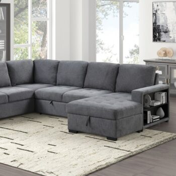 Stockwell Contemporary Dark Gray Sleeper Sofa Sectional with Chaise Storage & USB Ports | FM6966DG-SECT