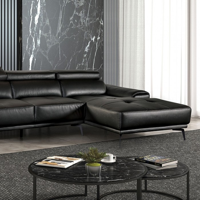 Vadso Contemporary Black Sectional With Right Chaise | Fm69005Bk-Sect-R By Furniture Of America | Mobilia Cleopatra 3 Vadso Contemporary Black Sectional with Right Chaise | FM69005BK-SECT-R