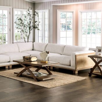 Arendal Contemporary Beige Sectional with Rattan Details | CM9984-SECT