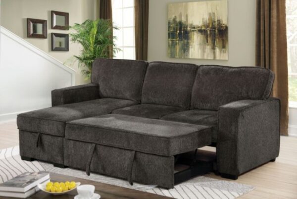 Ines Contemporary Dark Gray Sectional Sofa with Pullout Sleeper & Storage Chaise | CM6964DG-SECT