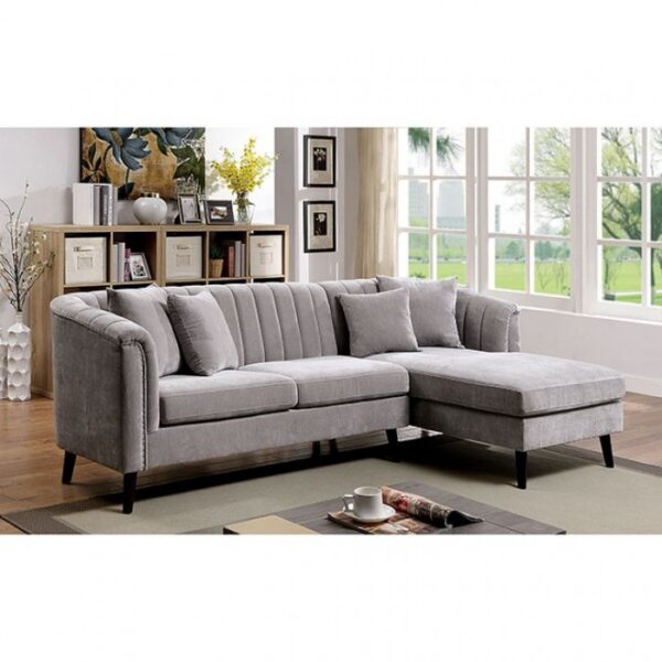 Goodwick Mid-Century Modern Light Gray Chenille Sectional Sofa with Chaise | CM6947-SECT