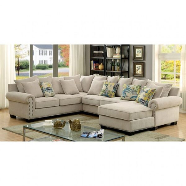 Skyler Transitional Beige Sectional Sofa with Nailhead Trim | CM6156-SECTIONAL