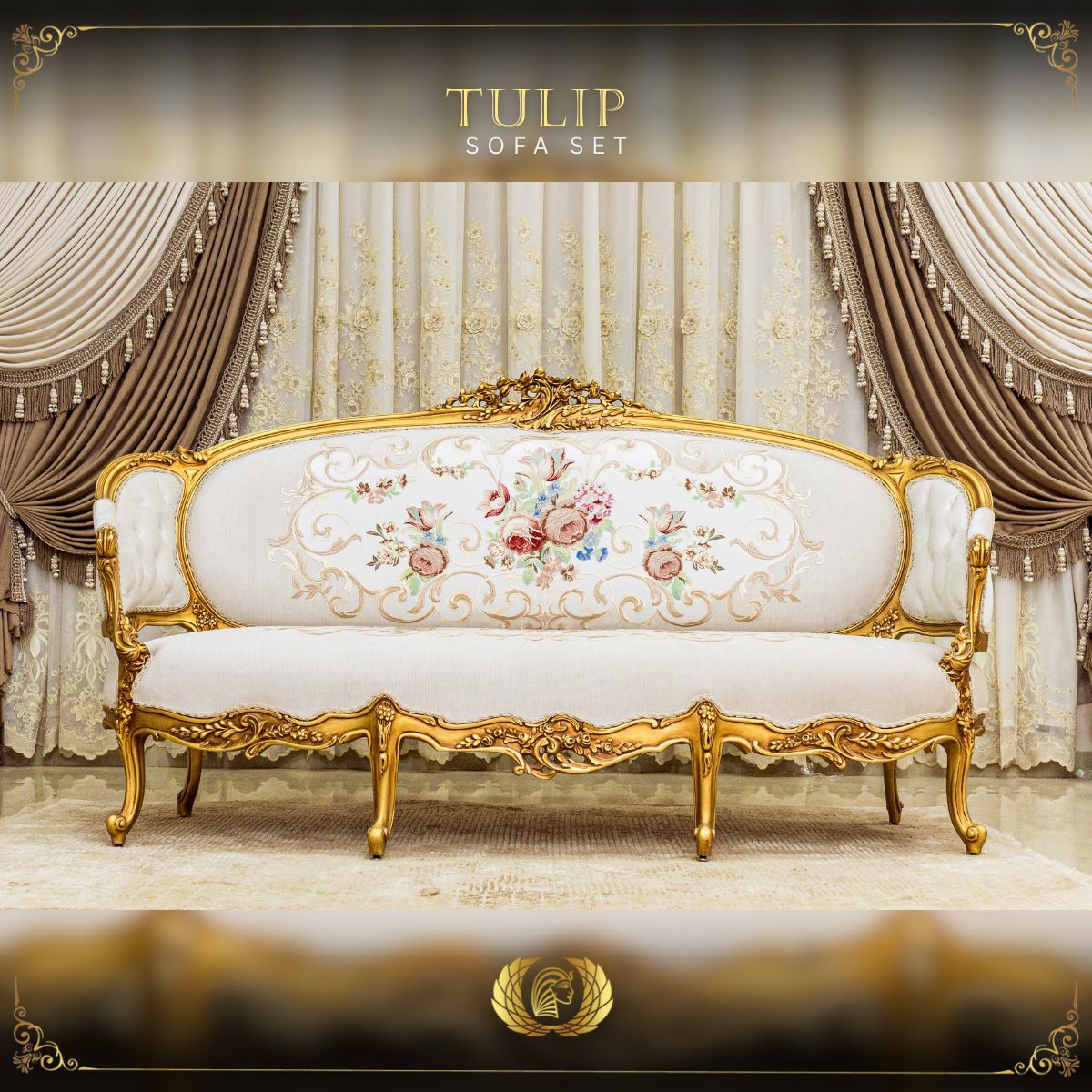 Handmade Gold Tulip Sofa | Mobilia Cleopatra 3 Tulip sofa