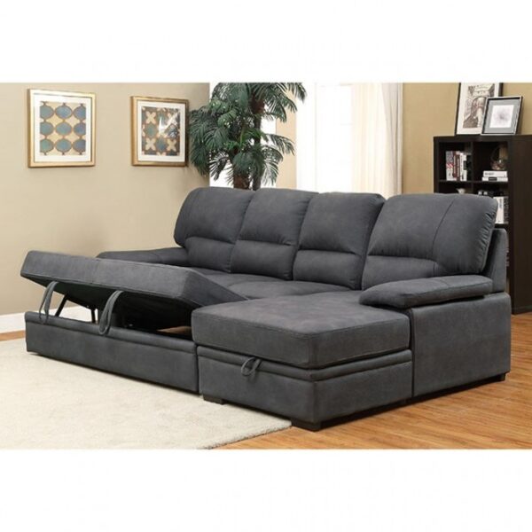 Alcester Contemporary Graphite Sectional Sofa Bed with Storage | CM6908BK-SET