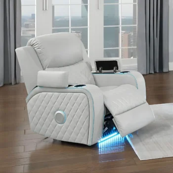Elonzo Power Motion Recliner in Light Gray Leather LV05902 By ACME