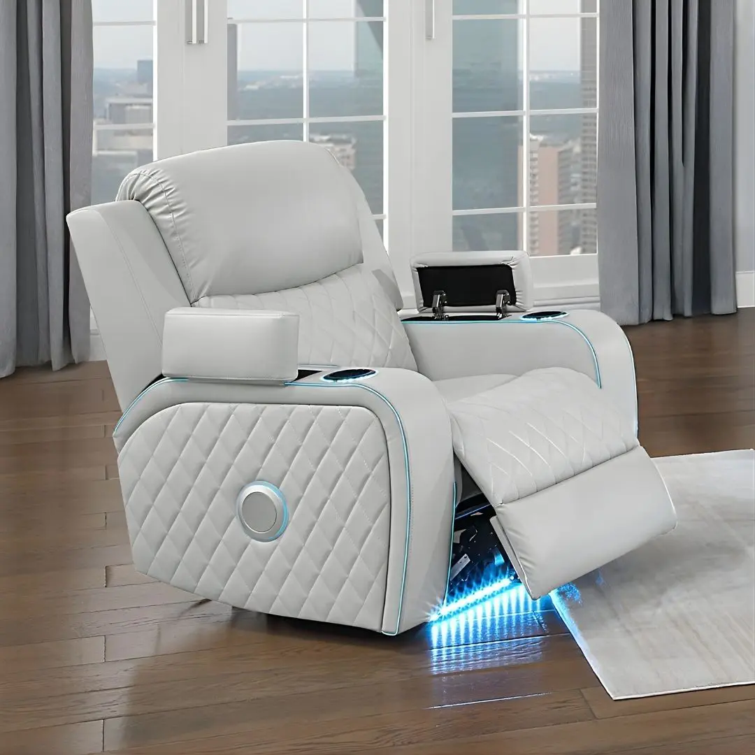 Elonzo Power Motion Recliner In Light Gray Leather Lv05902 By Acme | Mobilia Cleopatra 3 Elonzo Power Motion Recliner in Light Gray Leather LV05902 By ACME - Image 1