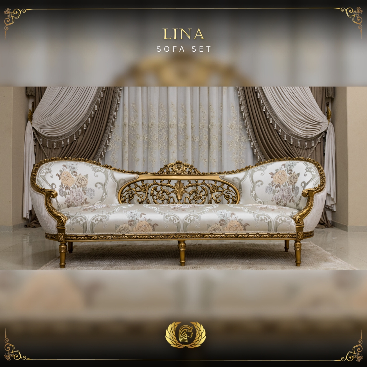 Handmade Gold Beige Chantelle Lina Sofa | Mobilia Cleopatra 3 Lina Sofa