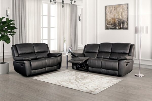 Glarus Sofa Manual Recliner – Transitional Black Leather Match