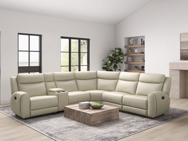 Jacobus Motion Sectional – Transitional Beige Leather Luxury