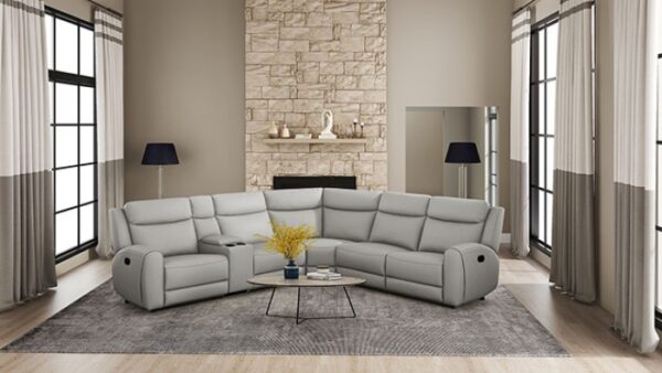 Jacobus Motion Sectional – Transitional Light Gray Leather Elegance