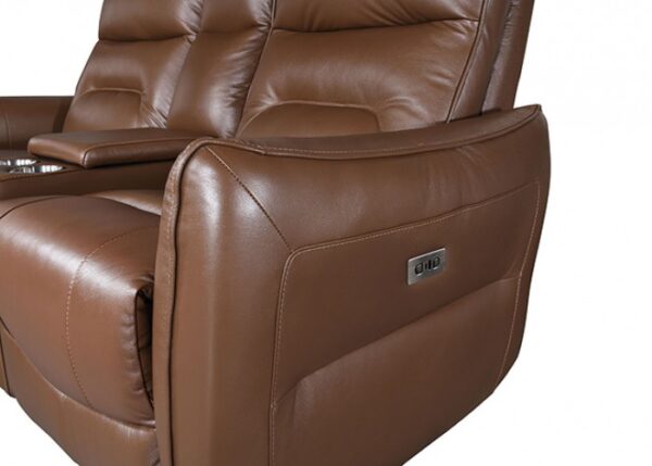 Terentius Power Sofa – Contemporary Reclining Comfort in Caramel Brown