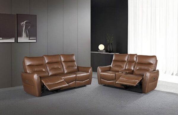 Terentius Power Sofa – Contemporary Reclining Comfort in Caramel Brown