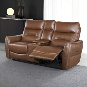 Terentius Power Loveseat – Compact Reclining Comfort in Caramel Brown