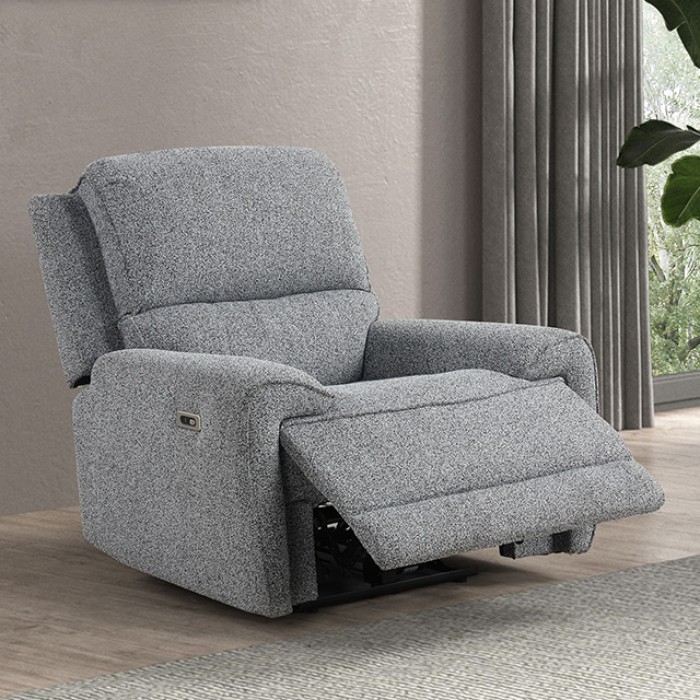 Morcote Power Recliner Fm62001Gy-Ch-Pm Compact Modern Comfort By Furniture Of America | Mobilia Cleopatra 3 Morcote Power Recliner – Compact Modern Comfort with Built-in Tech