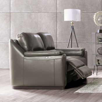 Altamura Gray Italian Leather Power Loveseat – Compact Luxury & Classic Comfort
