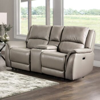 Gorgius Light Gray Power Loveseat – Luxury Leather Comfort with Smart Storage