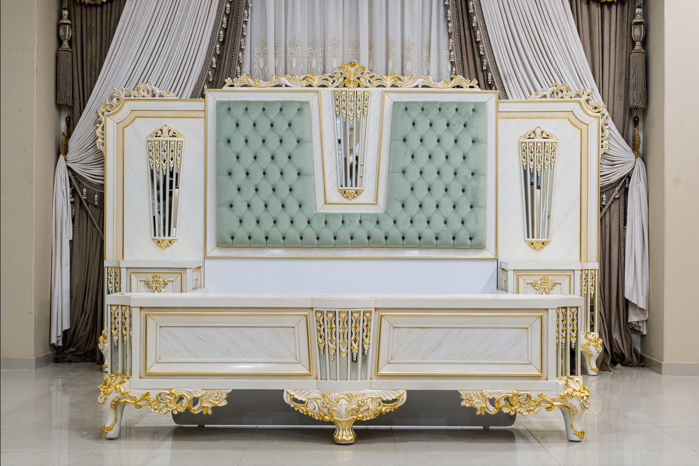 Handmade Cream Mint Green Pure Essence King Bed | Mobilia Cleopatra 3 Handmade Cream Mint Green Pure Essence King Bed - Image 1