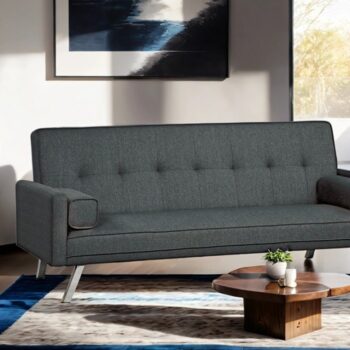 Reno Dark Gray Futon Sofa Bed with Bolster Pillows