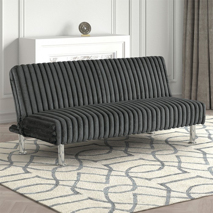 Hinwil Charcoal Futon Sofa Bed Fm2903Dg Sleek, Space-Saving Comfort By Furniture Of America | Mobilia Cleopatra 3 Hinwil Charcoal Futon Sofa Bed – Sleek, Space-Saving Comfort