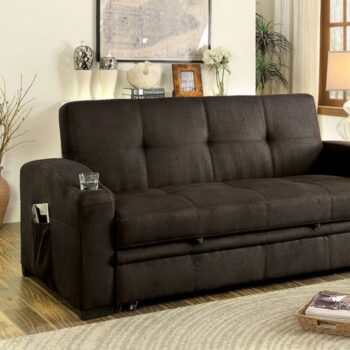 Mavis Dark Brown Futon Sofa – Stylish Comfort with Smart Functionality