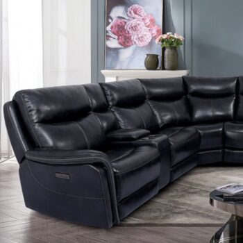 Braylee Dark Navy Power Sectional – Leather Reclining Sofa