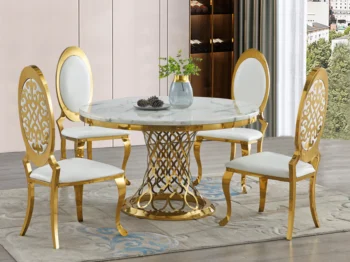 D1011 Faux Marble Gold 5PC Dining Set By McFerran