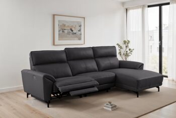 Themis Black Leather Power Sectional with Right Chaise – Modern Luxury and Smart Comfort