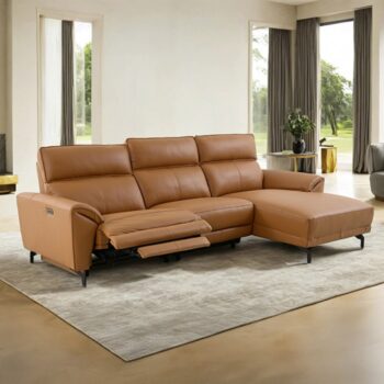 Themis Brown Clay Leather Power Sectional with Right Chaise – Contemporary Luxury at Its Best