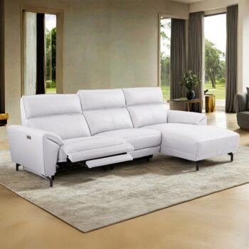 Themis White Leather Power Sectional with Right Chaise – Modern Elegance Meets Everyday Comfort