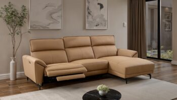 Themis Light Brown Leather Power Sectional with Right Chaise – Modern Comfort, Timeless Style