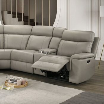 Oliverus Taupe Leather Match Power Sectional – Transitional Style with Modern Comfort
