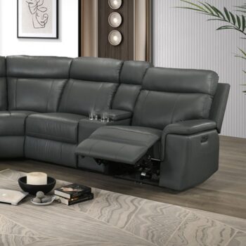 Oliverus Dark Gray Leather Match Power Sectional – Transitional Comfort Meets Modern Living