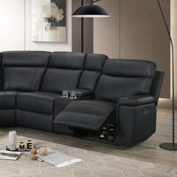 Oliverus Black Leather Match Power Sectional – Transitional Style with Modern Function
