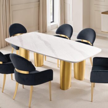 Northall White & Gold Contemporary Dining Table with Sintered Stone Top
