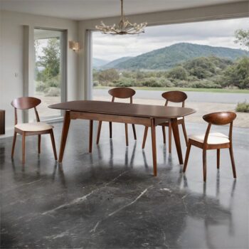Buren 5 Pc Mid-Century Modern Dining Table Set – Rich Walnut & Beige