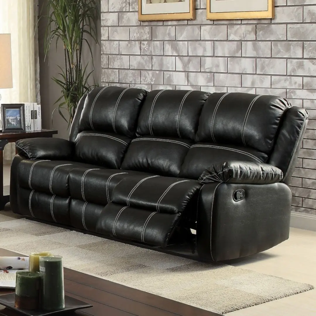 Zuriel Reclining Sofa In Black Leather Lv52285 By Acme | Mobilia Cleopatra 3 Zuriel Reclining Sofa in Black Leather LV52285 By ACME - Image 1