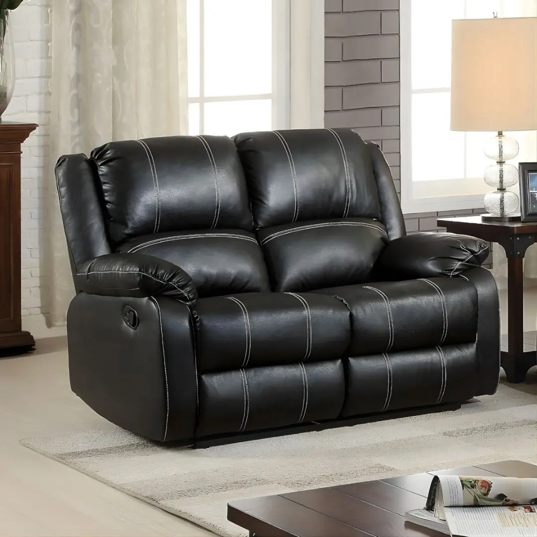 Zuriel Reclining Loveseat In Black Leather Lv52286 By Acme | Mobilia Cleopatra 3 Zuriel Reclining Loveseat in Black Leather LV52286 By ACME - Image 1