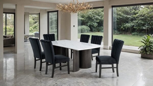 Selsey Dining Table, White Stone Top – Modern Dining with Timeless Grace