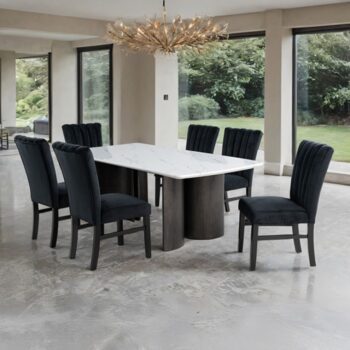 Selsey 7 Pc Dining Table Set – Modern Sophistication in Black & White